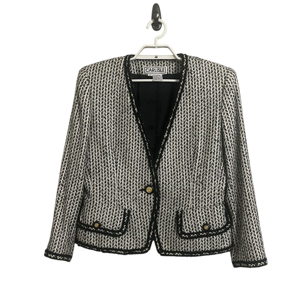 Vintage Carlisle Silk Wool Blend Herringbone Blazer